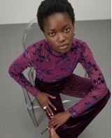 Sheer Floral Mock Neck Blouse - purple