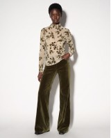 Sheer Floral Mock Neck Blouse - beige