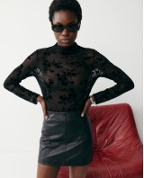 Sheer Floral Mock Neck Blouse - Black