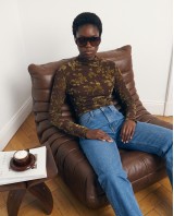 Sheer Floral Mock Neck Blouse - brown
