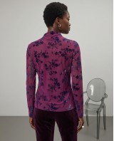 Sheer Floral Mock Neck Blouse - purple