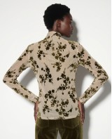 Sheer Floral Mock Neck Blouse - beige