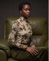 Sheer Floral Mock Neck Blouse - beige