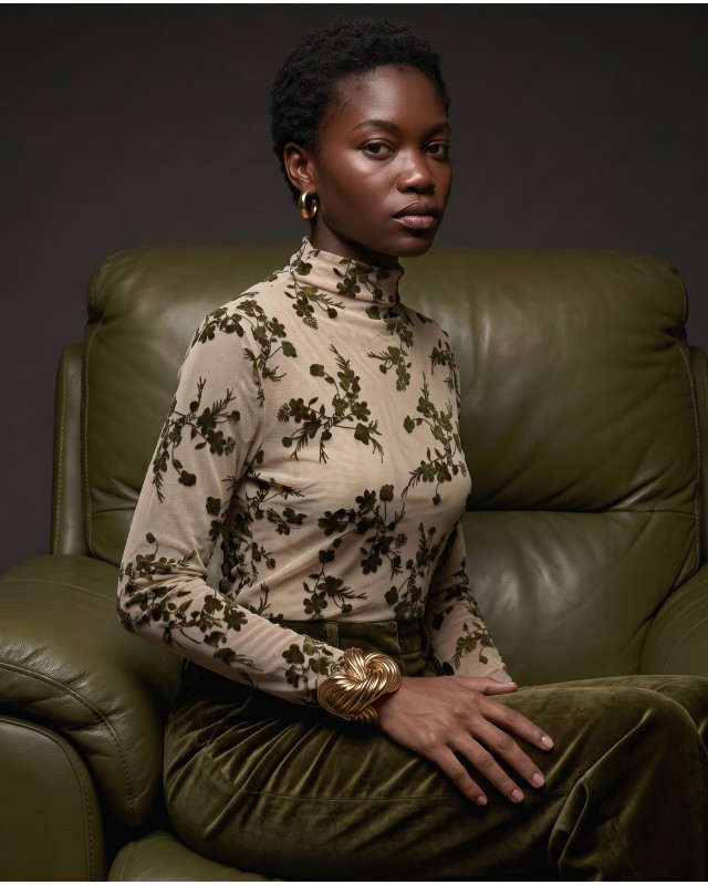 Sheer Floral Mock Neck Blouse - beige