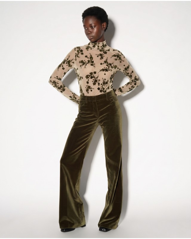 Sheer Floral Mock Neck Blouse - beige