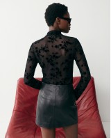 Sheer Floral Mock Neck Blouse - Black