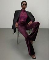 Sheer Floral Mock Neck Blouse - purple