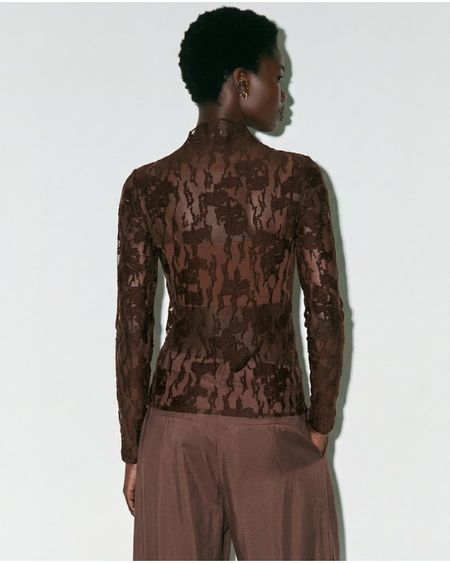 Sheer Lace Blouse - brown