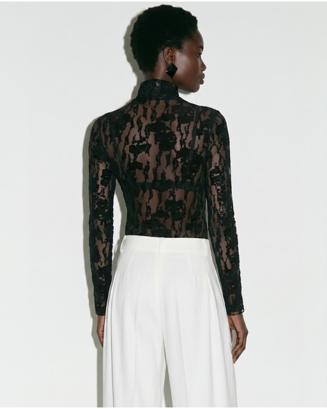 Sheer Lace Blouse - Black