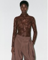 Sheer Lace Blouse - brown