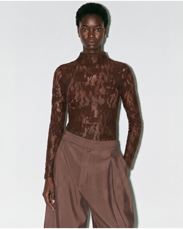 Sheer Lace Blouse - brown