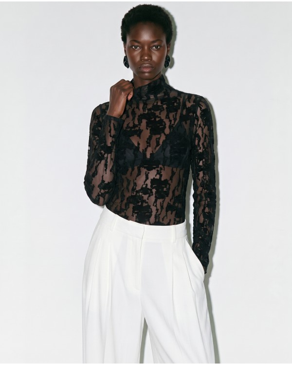 Sheer Lace Blouse - Black
