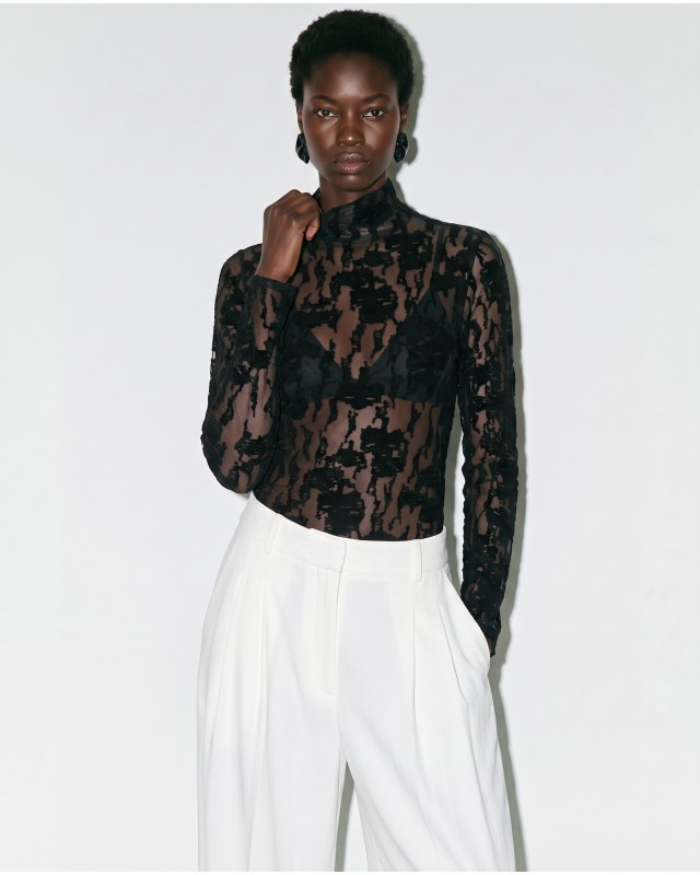 Sheer Lace Blouse - Black
