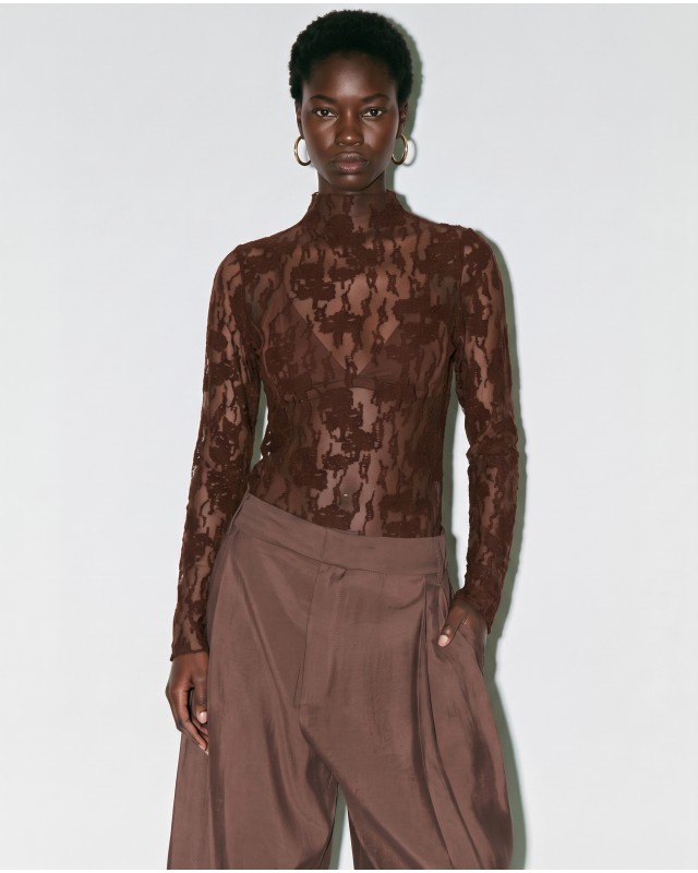 Sheer Lace Blouse - brown