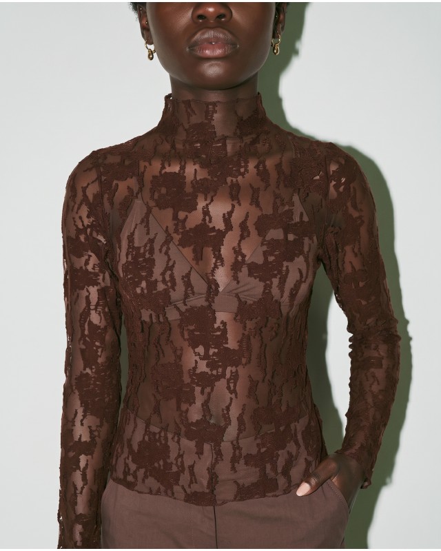 Sheer Lace Blouse - brown