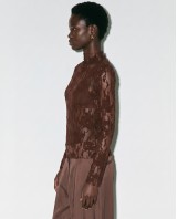 Sheer Lace Blouse - brown