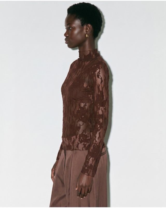 Sheer Lace Blouse - brown