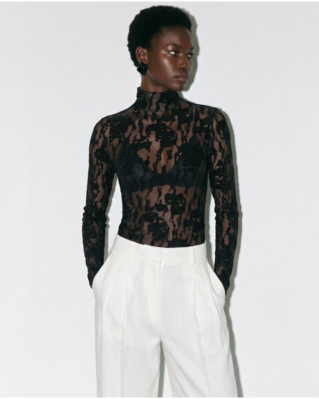 Sheer Lace Blouse - Black