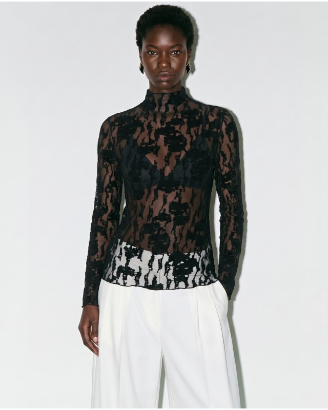 Sheer Lace Blouse - Black