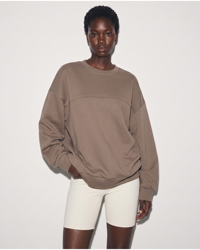 Μπλούζα φούτερ αχνούδιαστο μακρυμάνικη με ραφές μπροστά πούρο