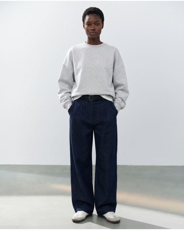 Ψηλόμεση Παντελόνα Wide-Leg με Ζώνη - Navy