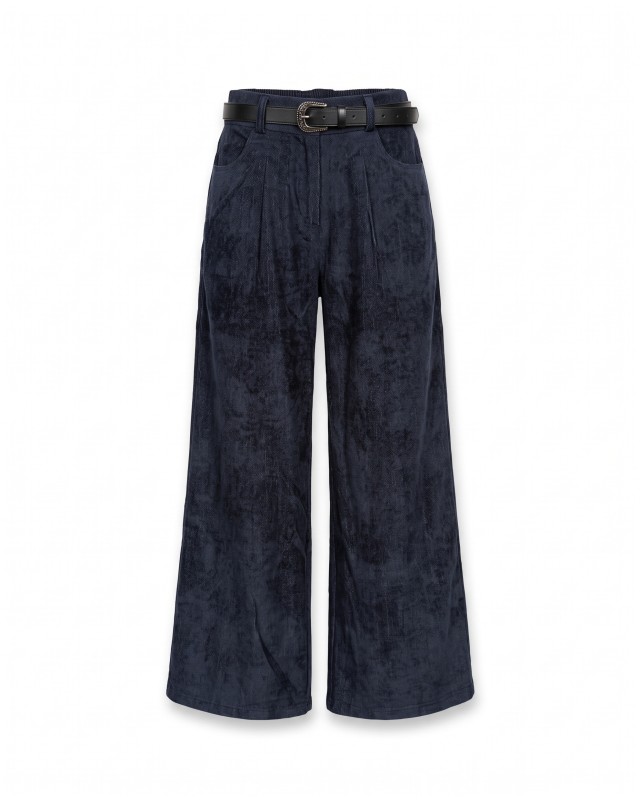Ψηλόμεση Παντελόνα Wide-Leg με Ζώνη - Navy