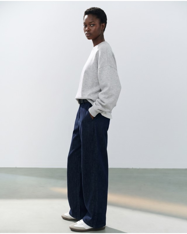 Ψηλόμεση Παντελόνα Wide-Leg με Ζώνη - Navy