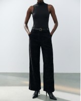 Ψηλόμεση Παντελόνα Wide-Leg με Ζώνη - Μαύρο