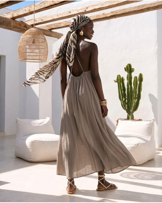"Sahara" Maxi Φόρεμα με Ελαφρά Ημιδιαφάνεια πούρο