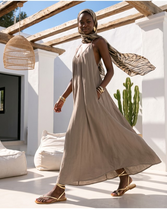 "Sahara" Maxi Φόρεμα με Ελαφρά Ημιδιαφάνεια πούρο