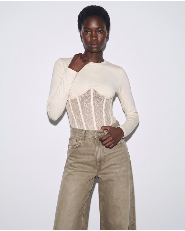 Μπλούζα Corset Style με Δαντέλα vanilla