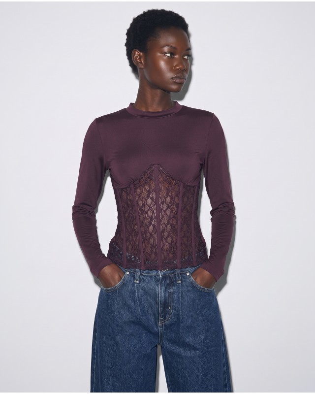Μπλούζα Corset Style με Δαντέλα plum