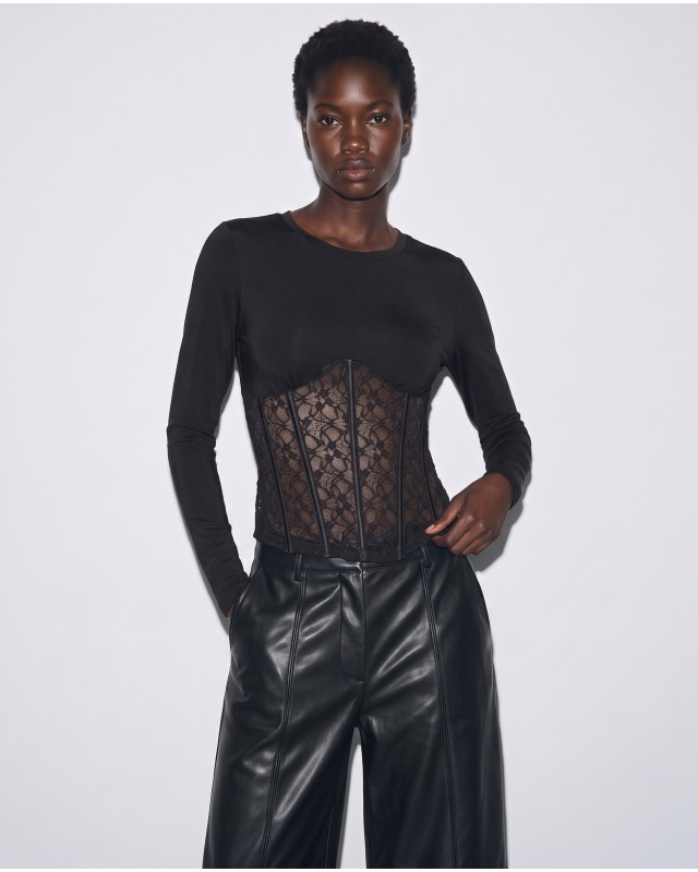 Μπλούζα Corset Style με Δαντέλα μαύρο