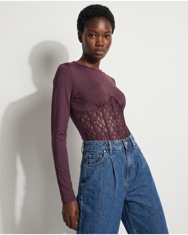 Μπλούζα Corset Style με Δαντέλα plum