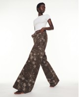 Floral Embroidered Wide Leg Jeans brown