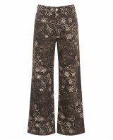 Floral Embroidered Wide Leg Jeans brown