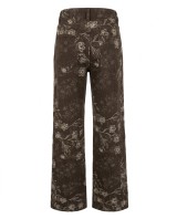 Floral Embroidered Wide Leg Jeans brown