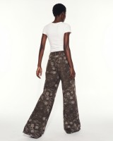 Floral Embroidered Wide Leg Jeans brown