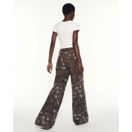 Floral Embroidered Wide Leg Jeans brown