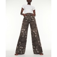 Floral Embroidered Wide Leg Jeans brown