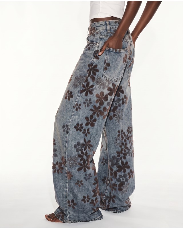 Velvet Flower High-Waist Wide-Leg Jeans