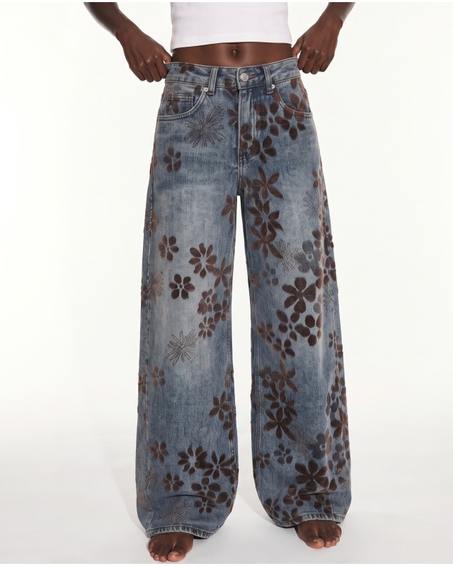 Velvet Flower High-Waist Wide-Leg Jeans