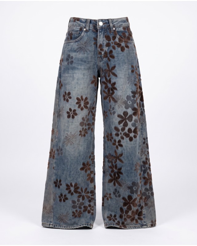 Velvet Flower High-Waist Wide-Leg Jeans
