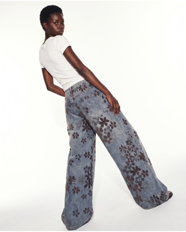 Velvet Flower High-Waist Wide-Leg Jeans