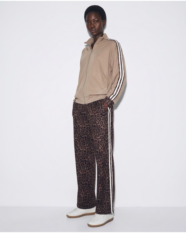 Σετ Animal Print Φόρμα & Ζακέτα με Ρίγες beige