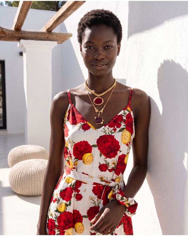 Φόρεμα με αυξομείωση στην τιράντα και σετ Rose & Lemon