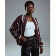 Bomber Jacket με Tiger Print & Φερμουάρ - plum