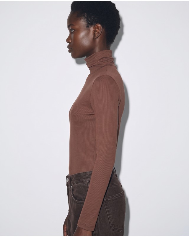 Μπλούζα Μακρυμάνικη με High Neck καφέ