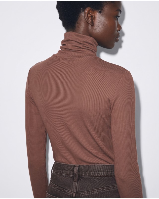 Μπλούζα Μακρυμάνικη με High Neck καφέ