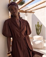 "Aurelia" Belted Lace-Detail Dress chocolate 
